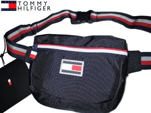 新品ラス1 定価￥8,800▼ トミーヒルフィガー TOMMY HILFIGER ウエストバッグ ポーチ 男女兼用 メンズ 濃紺 トリコロールライン バッグ