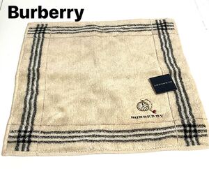 未使用 タグ付 バーバリー Burberry コットン タオルハンカチ ミニタオル ベージュ ノバチェック柄 約25×25㎝ ミニハンカチ 送料185 円〜