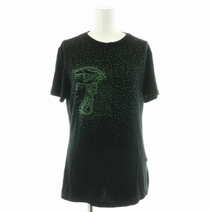 ヴェルサーチ ヴェルサーチェ VERSACE コレクション COLLECTION Tシャツ カットソー 半袖 ビジュー 44 M 黒 緑