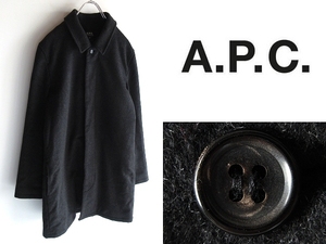 A.P.C. アーペーセー イタリア製生地 ウールビーバー 比翼 ステンカラーコート XS ブラック 黒 ダークグレー 国内正規品