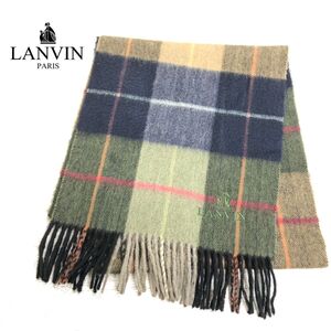 1D2025-J◆日本製 LANVIN ランバン カシミヤマフラー◆チェック 総柄 メンズ レディース ファッション小物 上質 温かい 秋冬アイテム