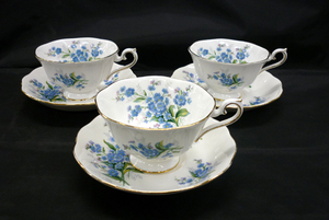 ROYAL ALBERT カップ&ソーサー 3客セット FORGET-ME-NOT 洋食器 ロイヤルアルバート 忽忘草 ワスレナグサ 紅茶 コーヒー 金彩