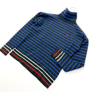 ポースミス ☆ ポール+ カラフル デザイン ボーダー ウール ニット セーター ハイネック グリーン ブルー M オシャレ♪ Paul Smith■S1227