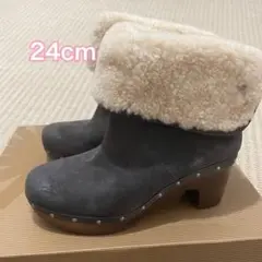 24cm UGG LYNNEA ムートンブーツ　グレー　ヒールブーツ