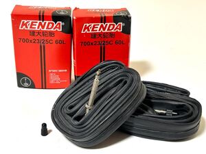 【送料無料】KENDA 700×23-25Cチューブ 仏式バルブ長60mm 新品2個セット《60mmロングバルブ/並行輸入品》