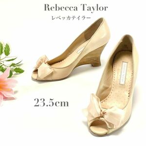 Rebecca Taylor レベッカテイラー パンプス ハイヒール リボン 23.5cm オープントゥ ベージュ レディース 上品 お洒落