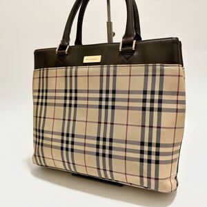 M48 良品 バーバリー ノバチェック BURBERRY トートバッグ　ハンドバッグ ロゴ金具　レザー レディース　メンズ キャンバス ロゴプレート 