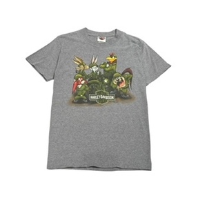 【S】USA 古着 ハーレーダビッドソン Harley-Davidson LOONEYTUNES 半袖 クルーネック Tシャツ グレー