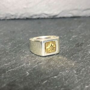 Vintage Silver × Gold Signet Ring K18 8号 750 925 シグネットリング スクエアリング スターリングシルバー ピンキーリング スター