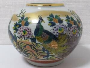 ★九谷焼 松園 花瓶 花入 金彩 花鳥 箱無し 水漏れ無し 中古品 現状品★