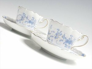 k72 Meissen マイセン インドの華 リッチブルー ペア カップ＆ソーサー 2客