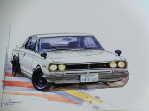 bowイラスト-187/最後の1枚/スカイライン2000GT-R /Skyline / KPGC10 /ハコスカ /箱スカ / 最後の1枚