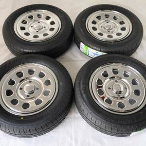 新品 デイトナ 13-4.5J＋40 4-100 クローム タイヤ付4本SET 155/70R13 バモス エブリイ ライフ サンバー (W2467-1)