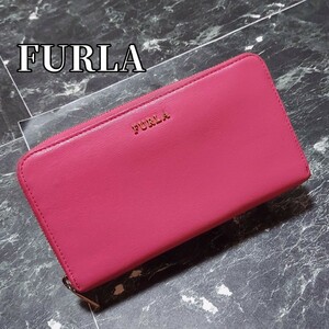 フルラ　FURLA　ラウンドファスナー長財布　PVC　ピンク　