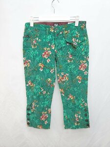 ◇ D&G ドルチェ&ガッバーナ 花柄 七分丈 クロップド コーデュロイ パンツ サイズ40 グリーン マルチ レディース P