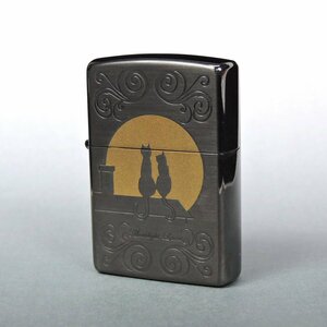 【中古】ZIPPO ジッポー オイルライター ムーンライトラヴァーズ B 猫 2021年製 つや消しモデル 火花確認済み