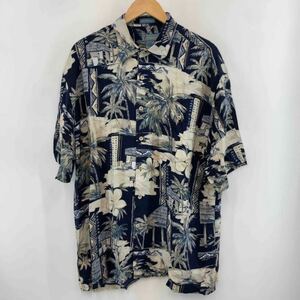 カイルアベイ KAILUA BAY ビンテージ 90s 00s アロハシャツ XL ハワイアン 半袖 総柄 ボタニカル レーヨン 紺 ネイビー USA古着 アメカジ