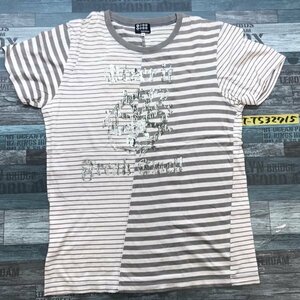 TK TAKEO KIKUCHI タケオキクチ メンズ ボーダー 箔プリント コットン 半袖Tシャツ 4 白グレー