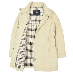 美品 バーバリー ロンドン BURBERRY LONDON ノバチェック柄 ダウン コート ジャケット ロング丈 スタンドカラー キルティング 38 ベージュ