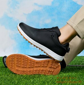 高級品◆GOLF靴 ゴルフシューズ 男女 スニーカー メンズ 運動靴 快適 防水スポーツシューズ 耐久性 4E幅広 カジュアル耐摩耗 黒 27.5cm