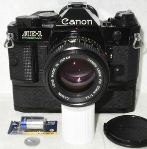 【整備/性能測定済】Canon AE-1 PROGRAM ブラック＋NFD50mmF1.4_パワーワインダーA付属_P,S,機能OK4010449_210)