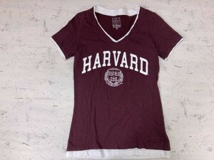 USA製 U-TRAU ハーバード大学 アメカジ オールド カレッジ Vネック 半袖Tシャツ カットソー レディース レイヤード M エンジ