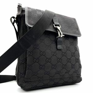 1円《 正規品・美品 》GUCCI グッチ GGキャンバス ホースビット ショルダーバッグ クロスボディ メンズ ビジネス 斜め掛け ポシェット 黒