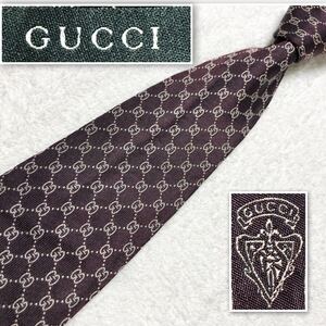 GUCCI グッチ　ネクタイ　GG柄　総柄　シルク100% イタリア製　ブラウン系　ブラウン系　ビジネス