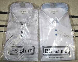 新品！半袖Yシャツ２枚セット！☆形態安定 半袖 ワイシャツ クールビズ ☆サイズ：M☆カラー：チェック＆ホワイト☆スリムサイズ 