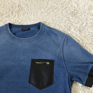 ディーゼル　DIESEL Tシャツ　半袖　インディゴブルー　綿100% 胸ポケット　ロゴ　