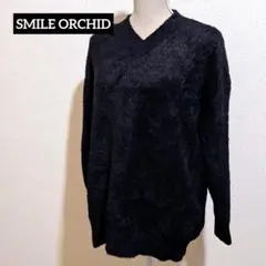 SMILE ORCHID 長袖 Vネック シャギー ニット セーター F