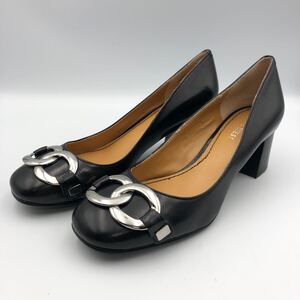 K668 NINE WEST ナインウエスト レディース パンプス 5M 約 22cm ブラック シルバー 美品