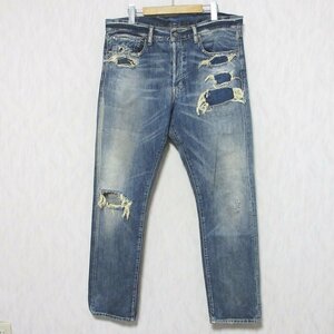 美品 Denim&Supply デニム＆サプライ ラルフローレン SLIM FIT ダメージ×リペア加工 デニムパンツ 36 インディゴブルー ◆