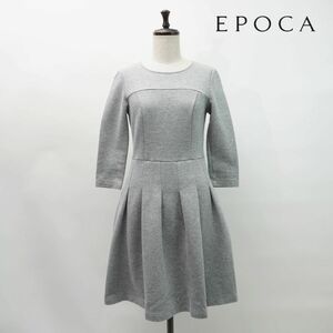 BIANCA EPOCA ビアンカエポカ ラウンドネックプリーツフレアワンピース 膝丈 裏地無し レディース グレー サイズ36*MC671