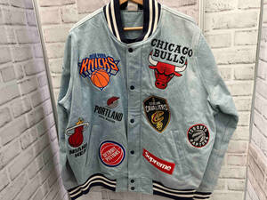 NIKE × Supreme／AO3632-440／NIKE NBA Denim Warm-Up Jacket／スタジャン／ワッペン／サイズM／インディゴ／ナイキ／シュプリーム