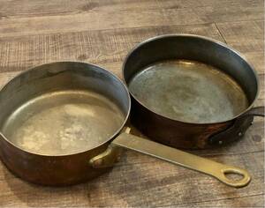 BIG SALE★★おすすめ★★ CUIVRE ROUGE Used CASSEROLE 2 Diffrents Size 24cm+27cm Set銅製◆片手鍋 ２個セットφ24cm φ27cm中古です。