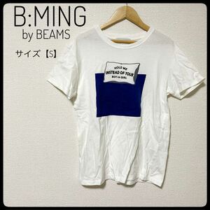 ビーミングバイビームス　半袖シャツ　S　トップス　ホワイト プリントシャツ B:MING BY BEAMSTシャツ 半袖Tシャツ クルーネック 甘えん坊