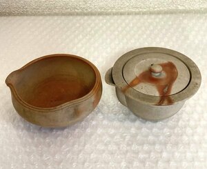 銘あり 備前焼 宝瓶 湯さまし 煎茶器 茶器 茶道具 ※補修有　※モレ有り 藤841