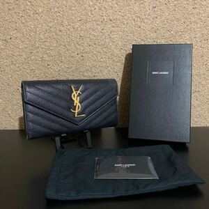 美品　SAINT LAURENT サンローラン YSL Vステッチ 長財布 ゴールド金具　付属品あり