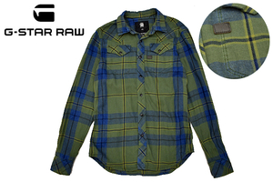 Y-7134★送料無料★美品★G-STAR RAW ジースターロウ JUST THE PRODUCT★ブルー×グリーン チェック ネル 長袖 ウエスタンシャツ ＸＳ 