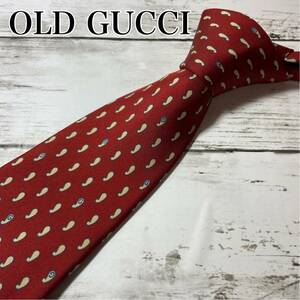 GUCCI グッチ　OLDGUCCI ネクタイ　ビンテージ　希少　レッド　ビジネス　スーツ　カジュアル　ワンポイント　ハイブランド