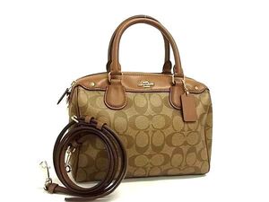 1円 ■美品■ COACH コーチ F58312 シグネチャー PVC×レザー 2WAY ハンドバッグ ショルダー クロスボディ レディース ブラウン系 FG3440