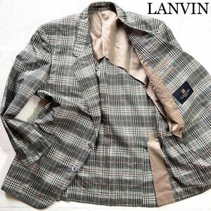 【極美品】幻の最高級シルク100％★稀少L★ LANVIN【光沢感を羽織る】ランバン 艶凹凸テーラードジャケット 清涼 超美色メランジベージュ