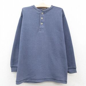 【50%OFF】古着 長袖 ビンテージ Tシャツ キッズ ボーイズ 子供服 00s 無地 ヘンリーネック 薄紺 ネイビー 23jun02 5OF