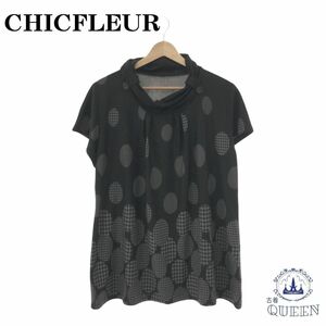 ☆美品☆ CHICFLEUR チュニック 半袖 ドット柄 カジュアル オシャレ レディース ブラック LL 901-3140 送料無料