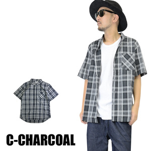 半袖シャツ スーパーオックスシャツ 無地 半袖 ビッグシルエット 14383オーバーサイズ 新品 C-CHARCOAL L