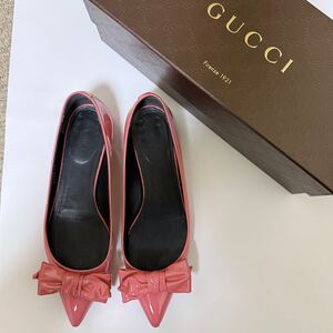 GUCCI グッチ フラットシューズ 箱あり ポインテッドトウ ピンク エナメル 36.5/23.5cm