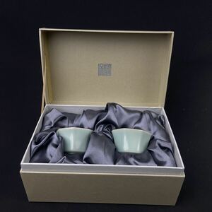 【竹華】中国美術 汝窯 青磁 暁芳窯 茶道具 杯 2点セット