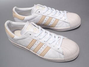 美品 18年製 US 10 1/2 / 28.5cm 限定 adidas スーパースター 80s SUPERSTAR SS 80s 白レザーｘヌメ革 ライン 天然皮革