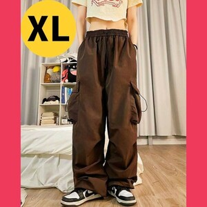 レディース カーゴパンツ ワイド XL 茶 大きいサイズ カジュアル 作業着 夏